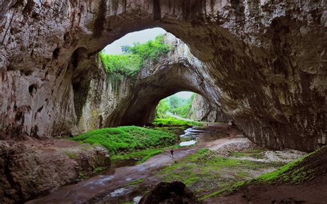 Cave River Grass Bulgaria Rock Huge Nature Landscape Wallpaper And
