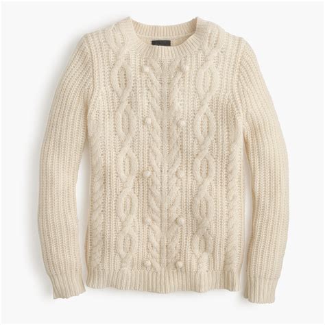 Lyst Jcrew Italian Cashmere Cable Sweater With Pom Poms In Natural