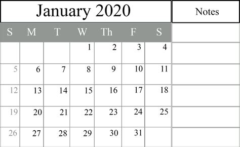 Catch Large Block January 2020 Printable Monthly Calendar Calendar