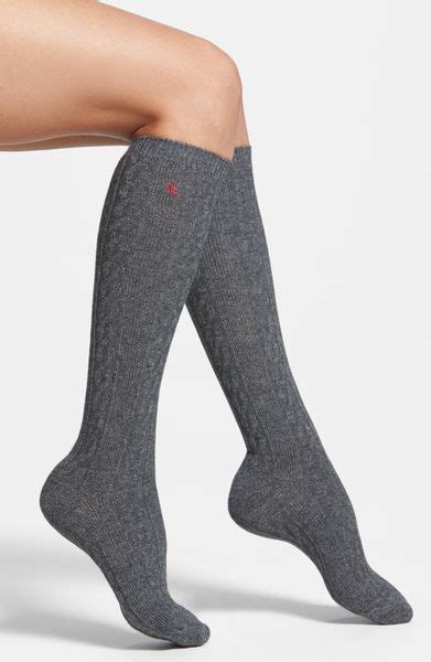 ralph lauren cable knit knee high socks in gray flannel lyst
