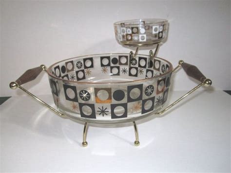 Vintage Mid Century Modern Atomic Starburst Glass Cip And Dip Bowl Set Vintage Kitchenware