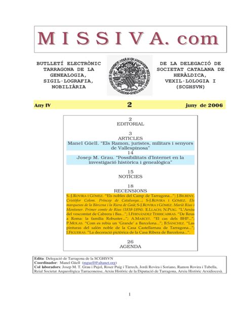 MISSIV A Societat Catalana De Genealogia