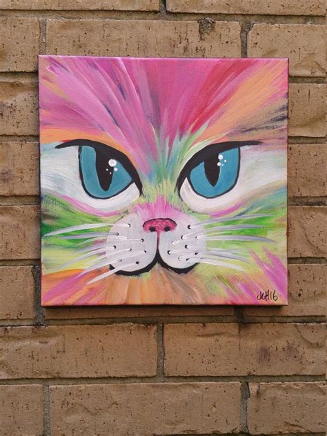 Groovy Cat 12 X 12 Acrylic Kitty Painting In 2020 Kids Canvas