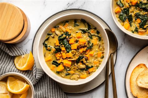Coconut Curry Lentil Soup With Kale Vegan From My Bowl