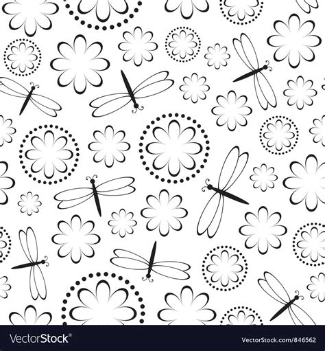 Flowers And Dragonflies Seamless Royalty Free Vector Image
