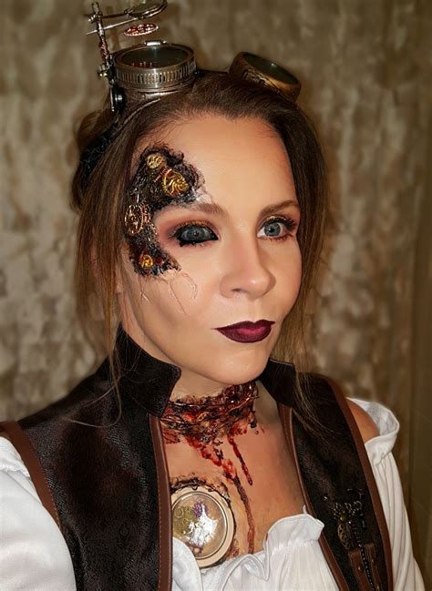 Steampunk Costume Fx Makeup With Gears Barbwire Choker And Glow In