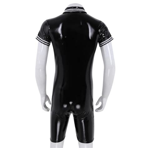 Men S Latex Pvc Leather Bodysuit Jumpsuit Underwear Tops Leotard Tights Clubwear Ebay