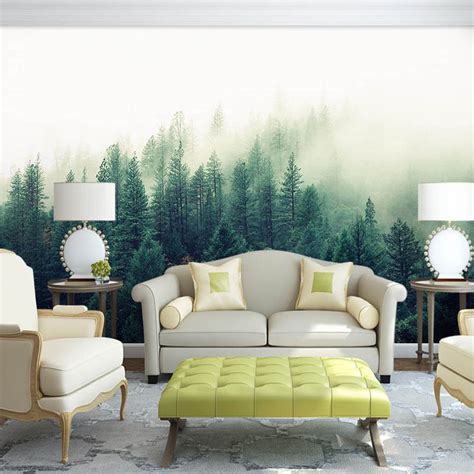 Bacaz Large 5d Papel Murals Wallpaper Nature Fog Trees Forest 3d Wall