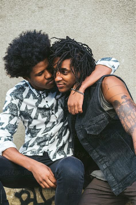 Young Black Gay Couple Having Fun In Urban Area By Simone Wave Gay Couple Stocksy United