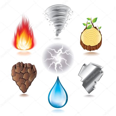 Seven Natural Elements Icons Vector Set Stock Vector Image By