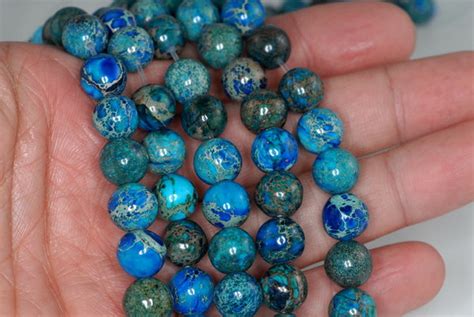 10mm Imperial Jasper Gemstone Blue Round 10mm Loose Beads 75 Etsy