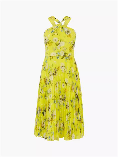 Oasis Daisy Haze Cross Strap Pleated Midi Dress Multi Yellow