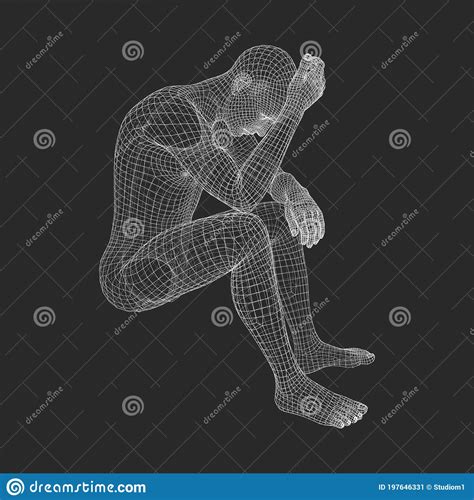Miserable Depressed Man Sitting And Thinking Man In A Thinker Pose 3d