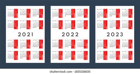 2021 2022 2023 Pocket Calendars Set 库存矢量图（免版税）1835336035 Shutterstock