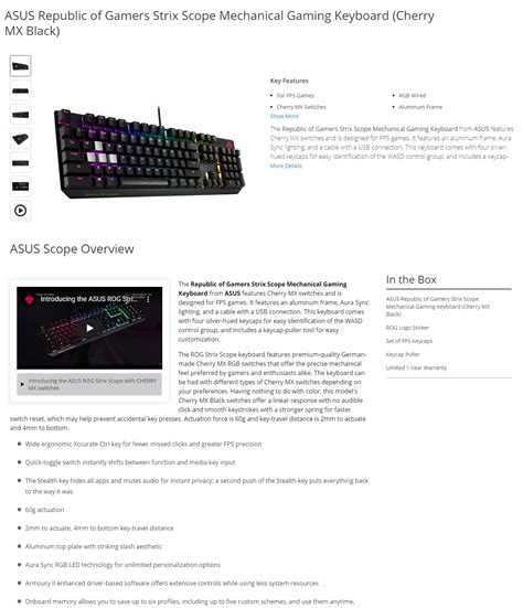 Rog Strix Scope Rgb Wired Mechanical Gaming Keyboard With Cherry Mx