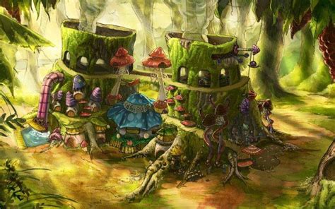 Fantasy Art Digital Art House Mushroom Tree Stump