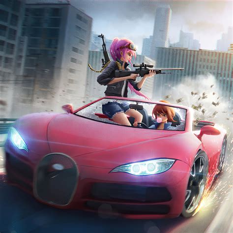 2048x2048 Anime Girls Car Chase 4k Ipad Air Hd 4k Wallpapers Images