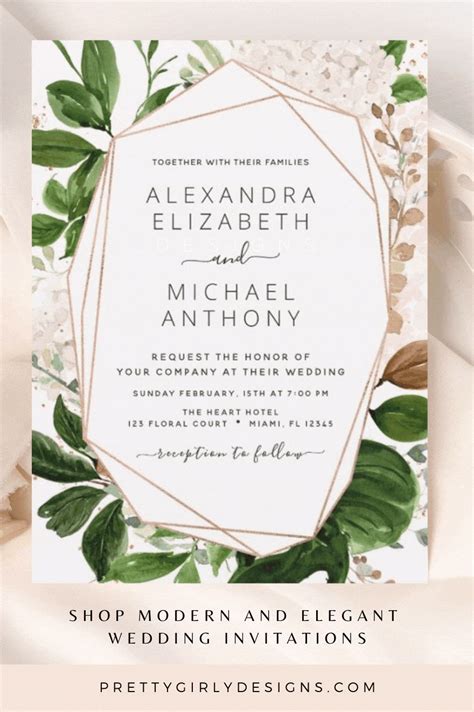 Greenery Foliage Elegant Wedding Announcement In 2021