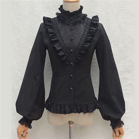 Black Chiffon Vintage Stand Collar Gothic Lolita Ruffle Long Sleeve