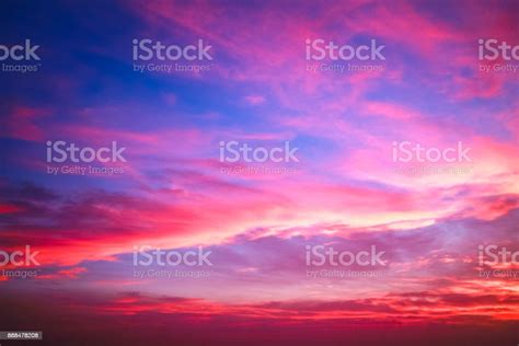 Beautiful Red Blue And Purple Sunset Sky With Clouds Stock Photo