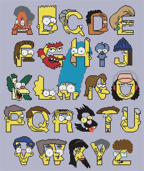Alphabet Simpson Characters 1493 X 1779 Cross Stitch Pattern