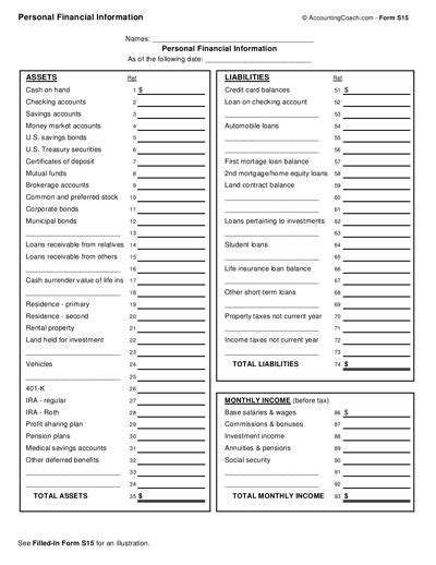 personal financial information form financial
