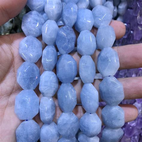 Wholesale 2strings Natural Blue Aqua Maine Gem Stone Faceted Nugget