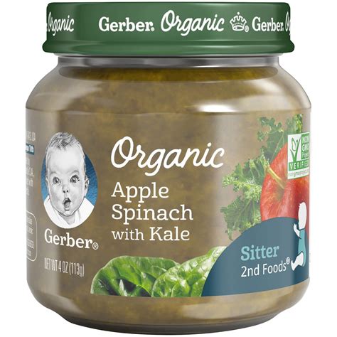 Gerber 2nd Foods Organic Apple Spinach Kale Baby Food 4 Oz Jars 10