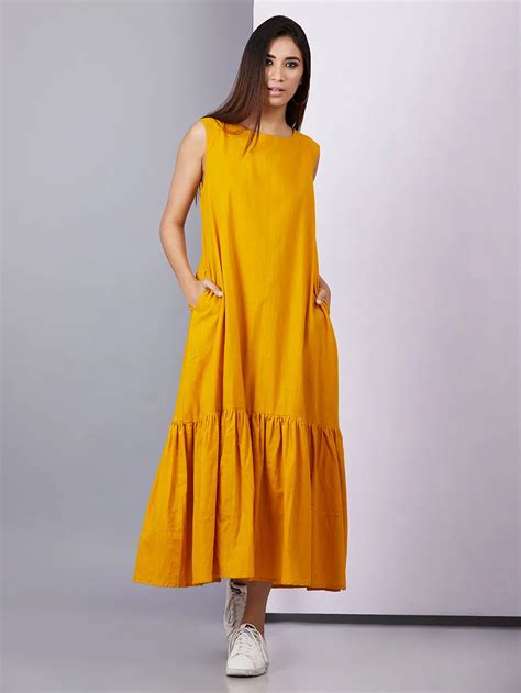 Buy Yellow Cotton Maxi Dress Online At Theloom Maxi