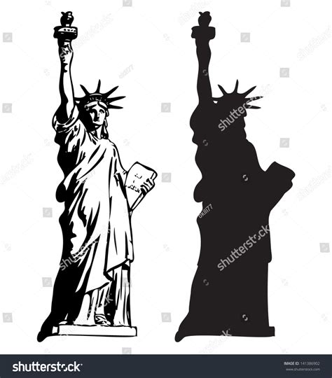 Statue Of Liberty Icon In Outline Style Isolated On White Usa Country