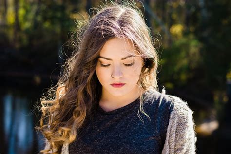 Beautiful Young Girl Model Looking Down Emotional Hair Wind Double