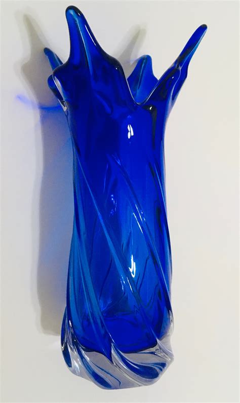 Egermann Cobalt Blue Art Glass Vase 12 3 4 Signed