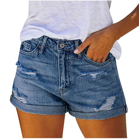 Buy Women Denim Shorts Distressed Ripped Summer Jean Stretchy Frayed