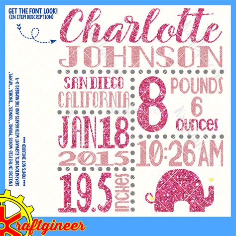 Baby Svg Diy Birth Stats Svg Dxf Eps Cut File Kraftgineer Studio