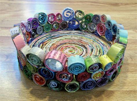 Handmade Bowl Made From Recycled Magazines Upcycled Magazine Crafts