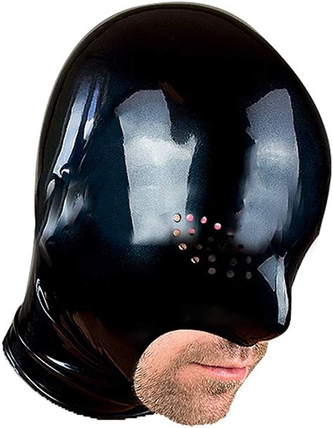 Exlatex Latex Hood Men Rubber Mask Opened Jaw And Perforated Eyes With
