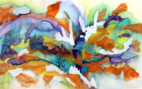 Abstract Aquarium More Watercolor And Rice Paper Collage