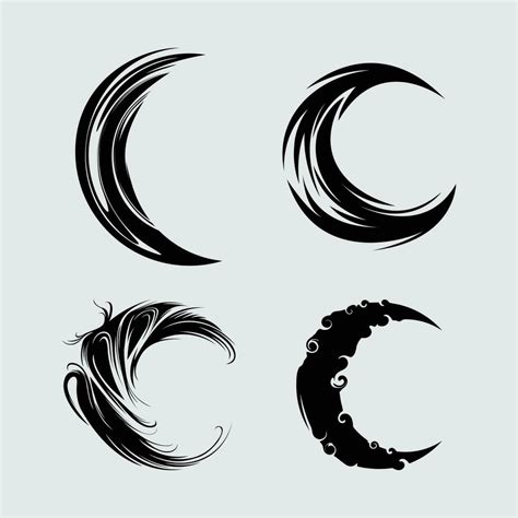Crescent Moon Tribal Illustration Vector Clip Art Black Element Stencil