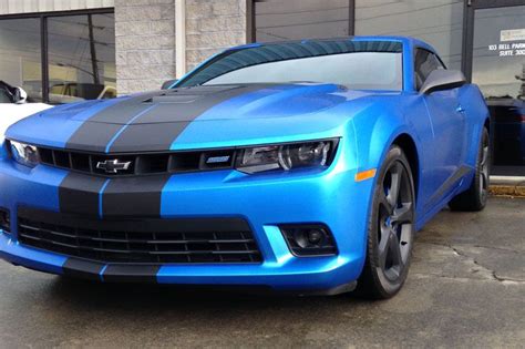 2015 Camaro Wrapped In 3m Satin Perfect Blue With Black Carbon Fiber