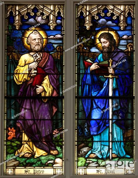 Stained Glass Window With St Peter And St Paul Stock Photo Picture