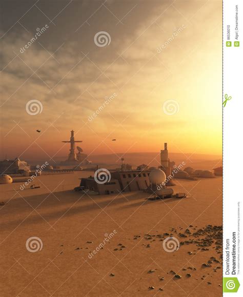 Desert Outpost On An Alien Planet Stock Illustration Illustration Of