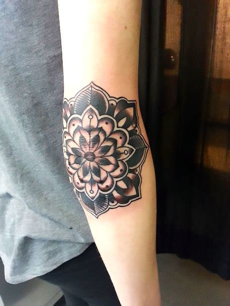 Mandala On Elbow Tattoo Idea