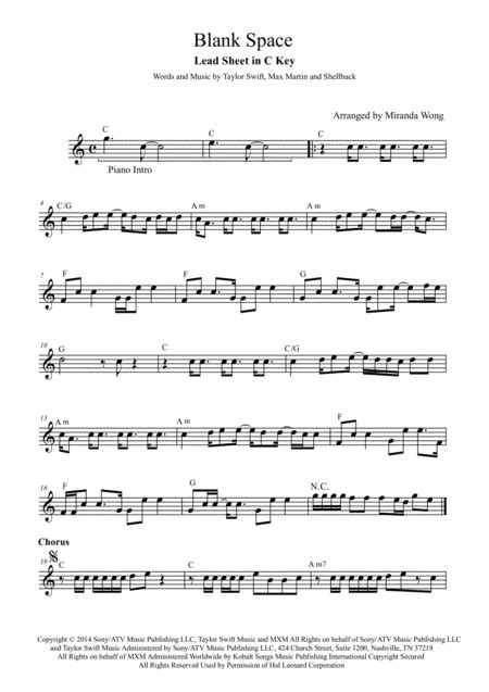Blank Space Flute Or Oboe And Piano Accompaniment Part Free Music Sheet