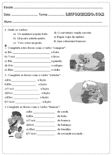Atividades De Portugu S Ano Verbos S Escola