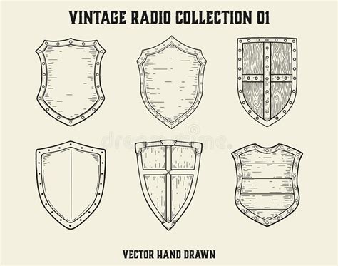 Vintage Shield Collection Vector Hand Drawn Stock Vector Illustration