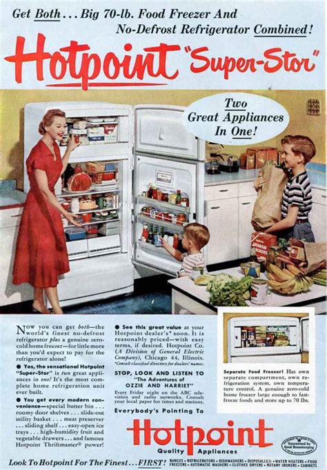 1952 Hotpoint Refrigerator Freezer Ad 1950s Retro Kitchen Housewife