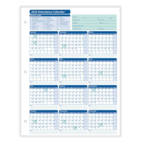 2024 Attendance Calendar Printable Free

