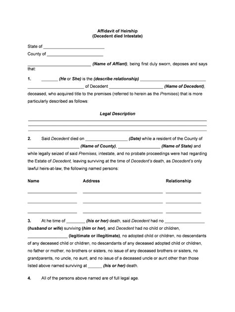 43 medical health history forms pdf, word. Fill, Edit and Print Affidavit of Heirship, Next of Kin or ...