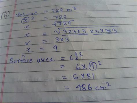 The Volume Of A Cube Is 729 Cm3 Find Its Surface Area Math