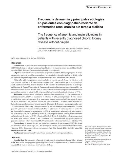 PDF Frecuencia de anemia y principales etiologías en pacientes con